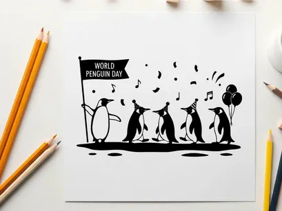 Penguin parade for World Penguin Day Vektorillustration