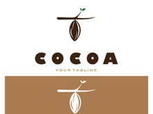 cocoa logo,cocoa bean,cocoa tree,cocoa branches and leaves,chocolate mix on white background,vintage,modern,simple,minimalist icon illustration template design vector