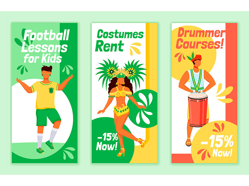 Brazilian carnival flyers flat vector templates set