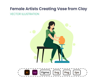 Female artists creating ceramic vase from clay preview picture