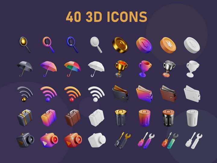 3D Interface rendering Icons