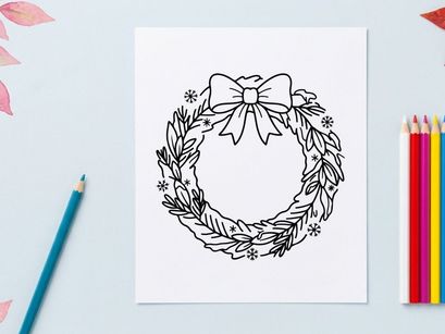 Girlanda de Natal desenhada à mão com fita vermelha e agulhas de pinheiro para decoração festiva de fim de ano