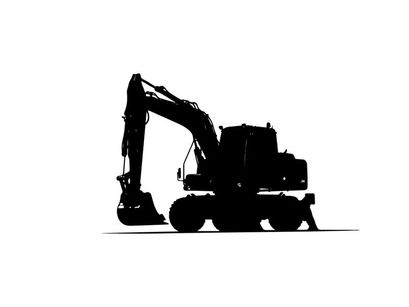 Silhouette of a large excavator machine on a white background