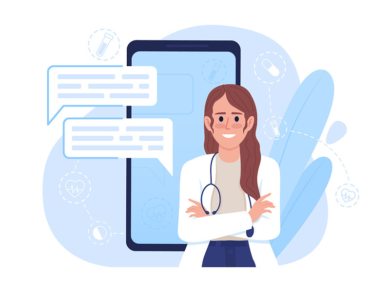 Visiting doctor online with mobile app illustration