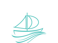 Sailboat boat on sea ocean wave with logo design simple ship