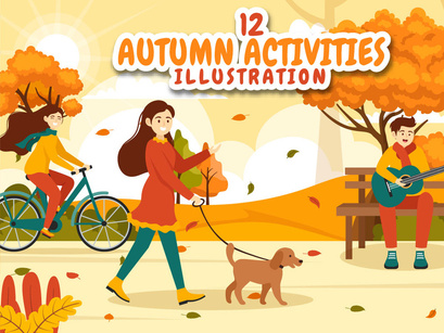 12 Autumn Activity Vector Illustration