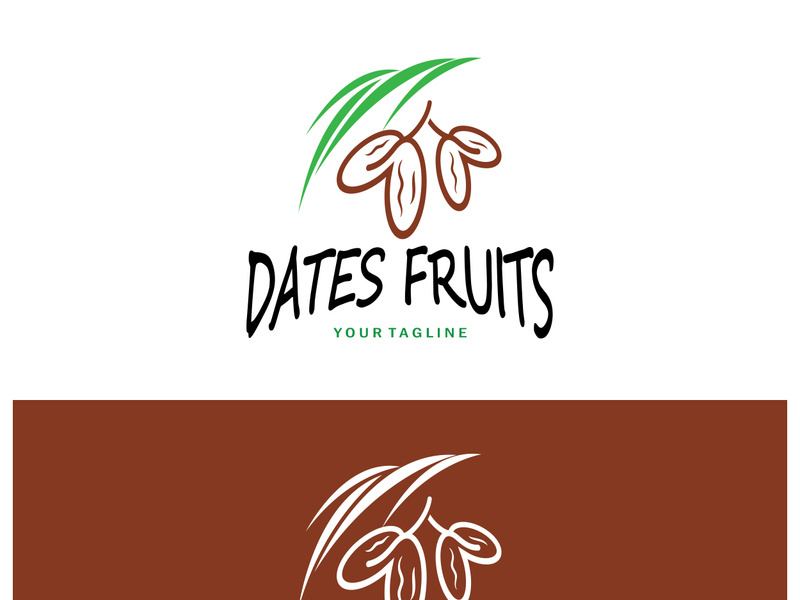 Date palm fruit plant logo design with leaves,seeds and date palm tree isolated background exotic organic plant.