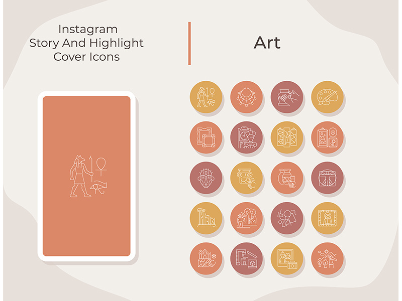 Art social media story and highlight cover icons set