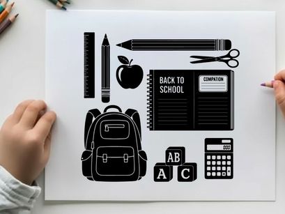 Back to school silhouette of educational supplies and objects