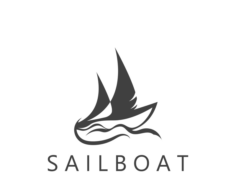 Sailboat vintage logo minimalist with wave, travel yacth or sailing boat vector design template
