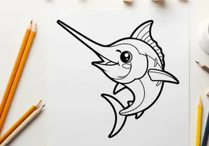 Cute smiling marlin fish jumping vector illustration flat design