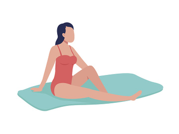 Young woman sunbathing on beach semi flat color vector character preview picture
