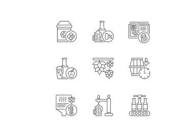 Brewing beer process pixel perfect linear icons set preview picture
