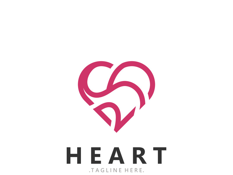 Heart logo design template, luxury ribbon Valentines day and love stripe logotype