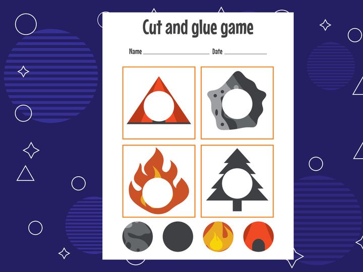 10 Pages Cut and glue game for kids. Cutting practice for preschoolers. Education paper game for children