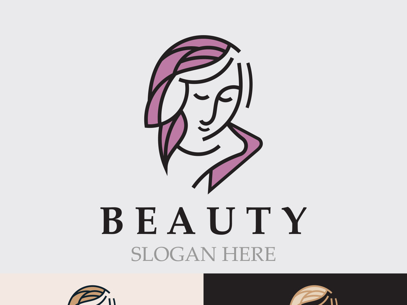 Woman Beauty care logo. Nature face saloon and spa design flat vector