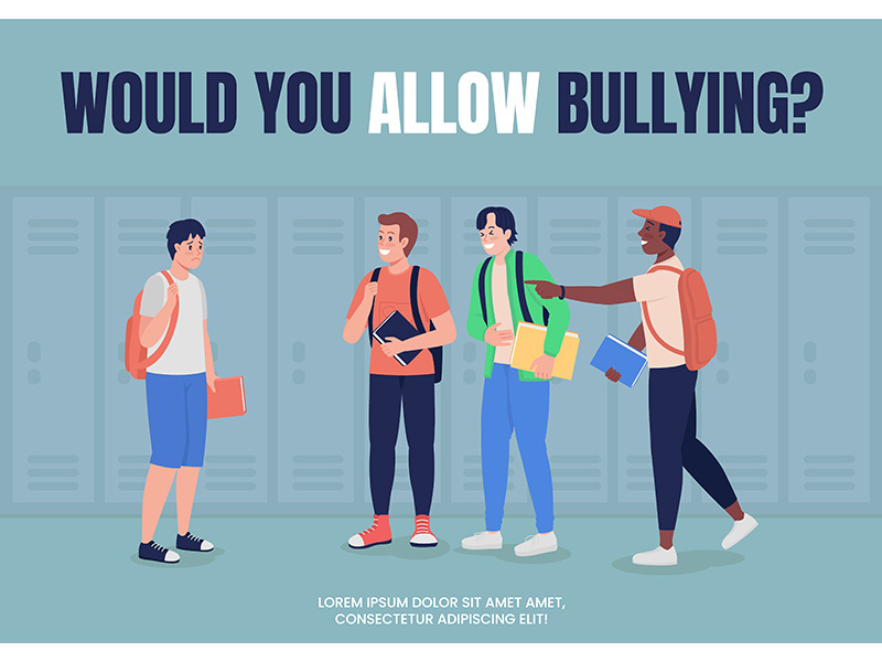 Anti bullying campaign for school poster flat vector template
