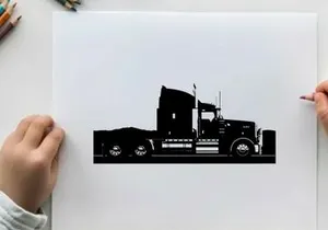 Silhouette of a semi truck on the road