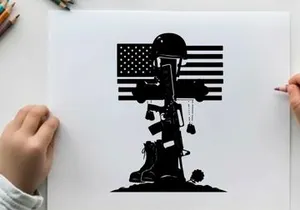 Memorial silhouette of fallen soldier with american flag