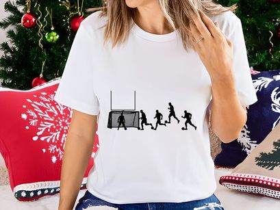 Silhouette illustration of soccer players in action near a goal