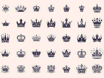 Royal Crown Silhouette, Retro King Crown Icons.