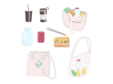 Zero waste flat color vector objects set preview picture