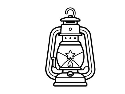 Lanterna vintage clássica de querosene brilhando com chama quente. Luz de acampamento retrô em metal para decoração de Halloween e aventuras ao ar livre.