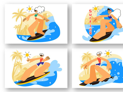10 Summer Beach Surfing Illustration