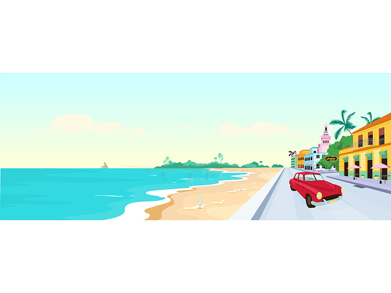 Cuba beaches flat color vector illustration
