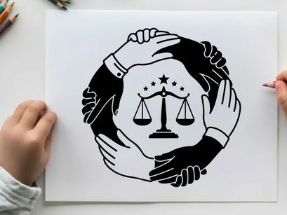 ilustrasi vektor tangan timbangan mata tertutup
