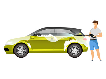 Man washing hatchback flat color vector faceless character preview picture