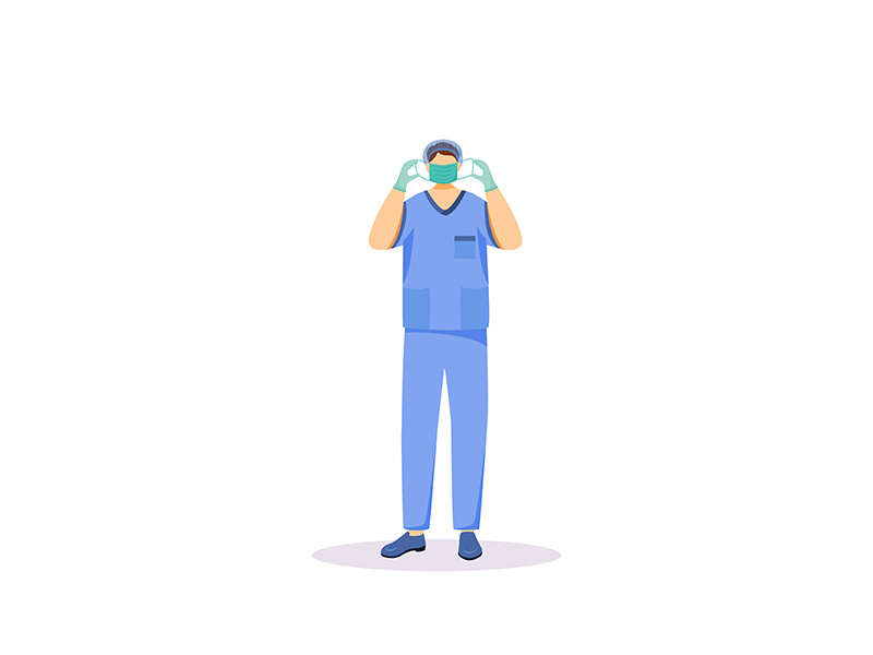 Nurse wearing face mask flat color vector faceless character