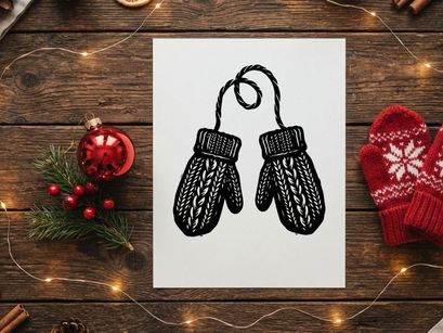 Winter Christmas Mittens with String for Kids and Adults