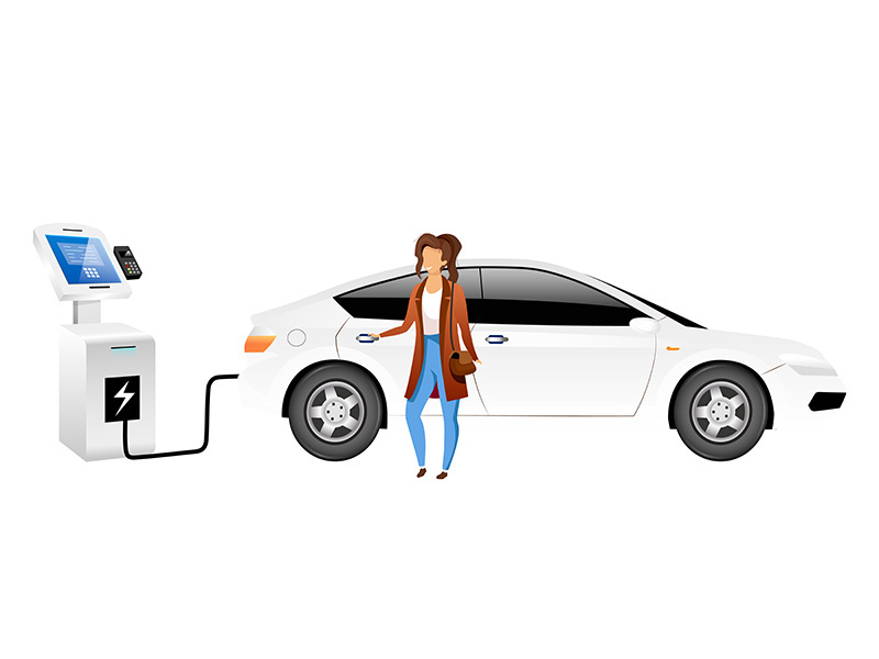 Electric car driver flat color vector faceless character