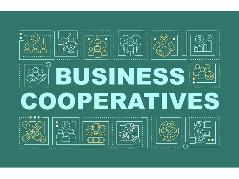 Business co-ops word concepts dark green banner