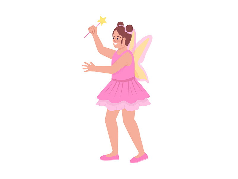 Cute girl in fairy dress semi flat color vector character