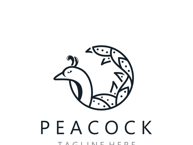 Peacock logo line art elegant concept icon design template flat vector illustration