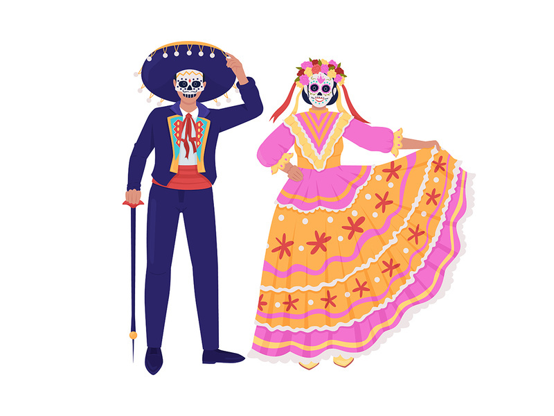Mexican traditional costumes semi flat color vector characters