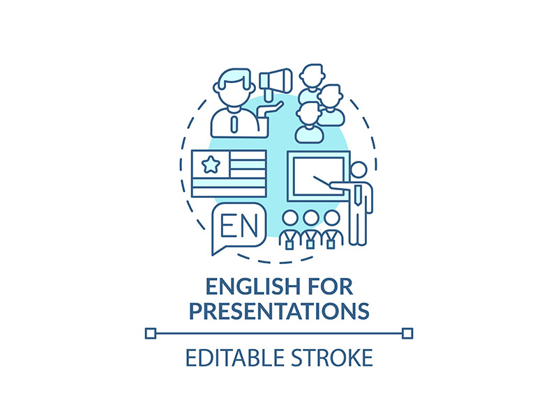 English for presentations concept icon