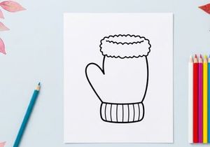 Hand drawn winter mitten icon, simple black and white Christmas holiday line art illustration