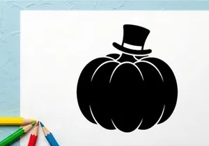 Calabaza de Halloween con sombrero de copa para decoración otoñal festiva