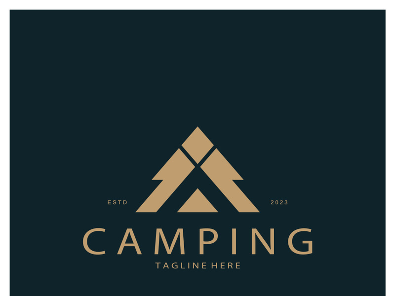 vintage and retro tent logo, camping. With tent, tree and bonfire sign. adventurers, scouts, climbers, camping equipment center