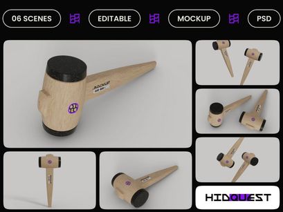 Round Wooden Hammer Mockup