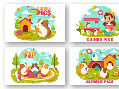 12 Guinea Pig Pets Illustration