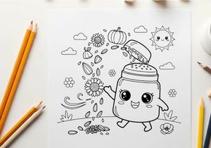 Cute salt shaker character with autumn harvest vegetables vector illustration