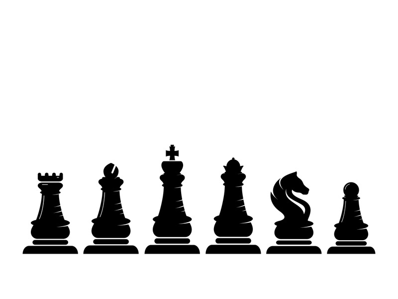 Chess strategy game logo with horse, king, pawn, minister and rook. Logo for chess tournament, chess team, chess championship, chess game application.