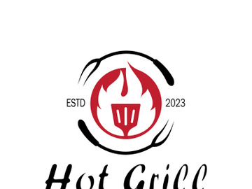 Simple Barbecue Vintage hot grill, with crossed flames and spatula. Logo for restaurant, badge, cafe and bar.vector preview picture