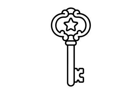 Vintage key with ornate bow and star design. Classic skeleton key illustration for security, mystery, and antique themes.
