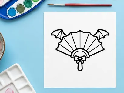 Halloween hand fan with bat wings. Gothic folding fan icon for spooky holiday design.