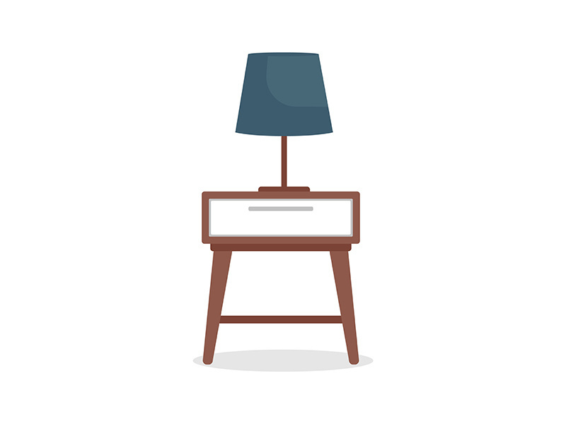 Bedside table with lamp semi flat color vector object